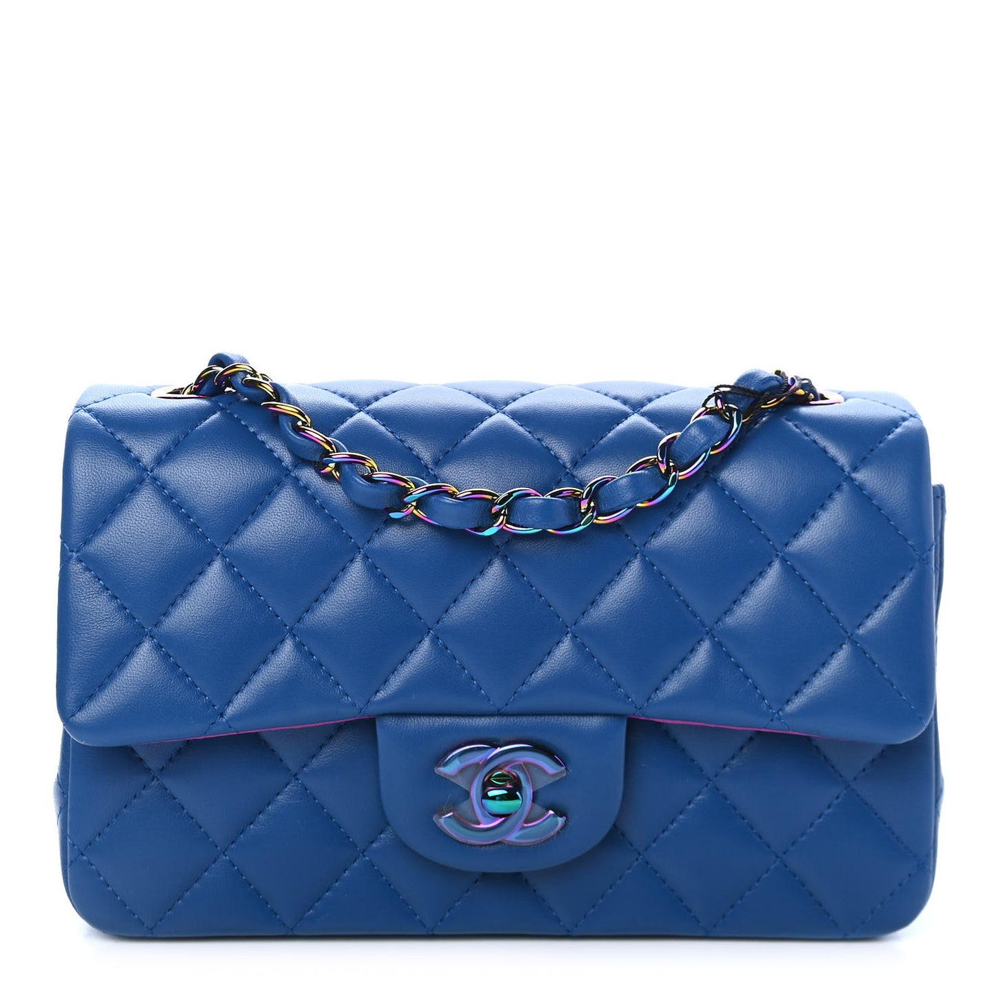 Lambskin Quilted Mini Rectangular Flap Blue Purple