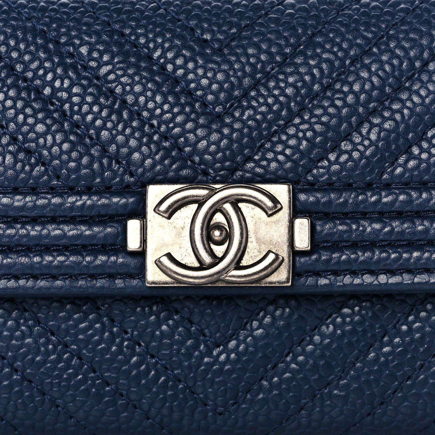 Chanel Caviar Chevron Quilted Boy Card Holder Wallet Navy 8 of 9