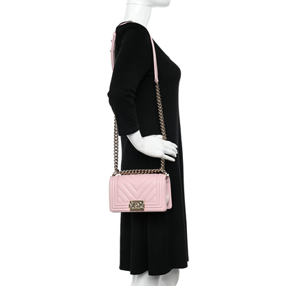 Chanel Caviar Chevron Quilted Small Boy Flap Light Pink 2 of 10