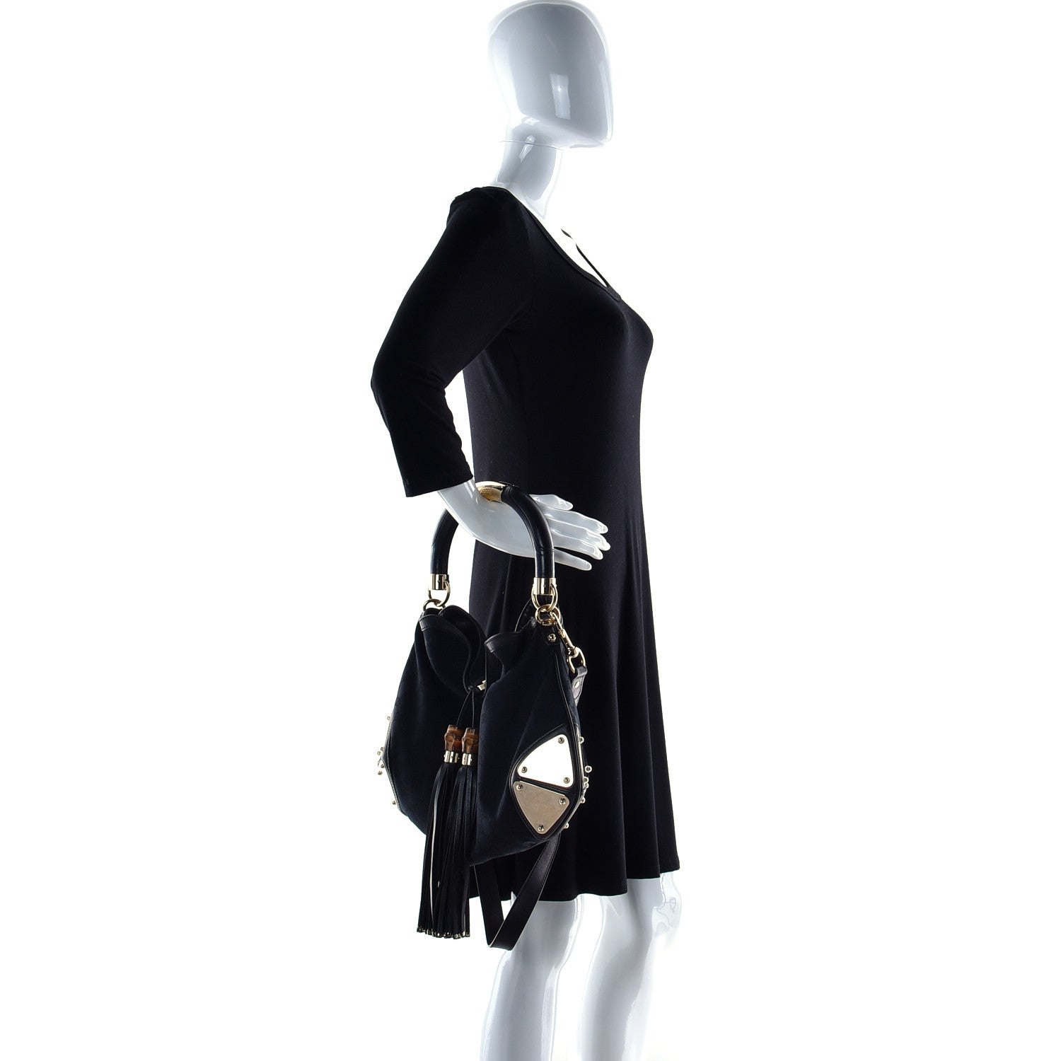 Gucci Monogram Medium Indy Top Handle Hobo Black 2 of 14