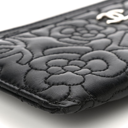 Chanel Lambskin Camellia Embossed Classic Zip Pouch Black 9 of 10