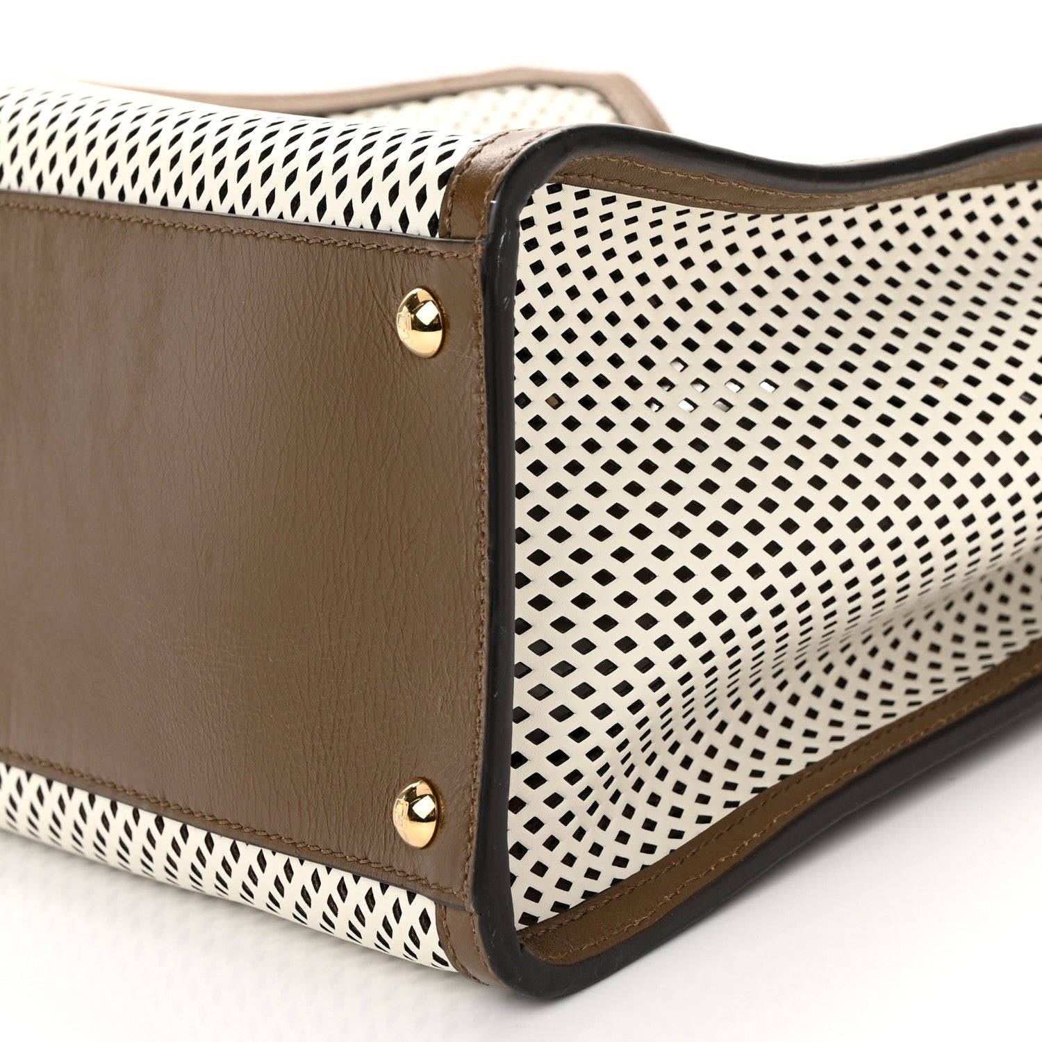 Fendi Vitello Liberty Glossy Lambskin Perforated Large Peekaboo X-Lite White Ice Rust Maya 9 of 10