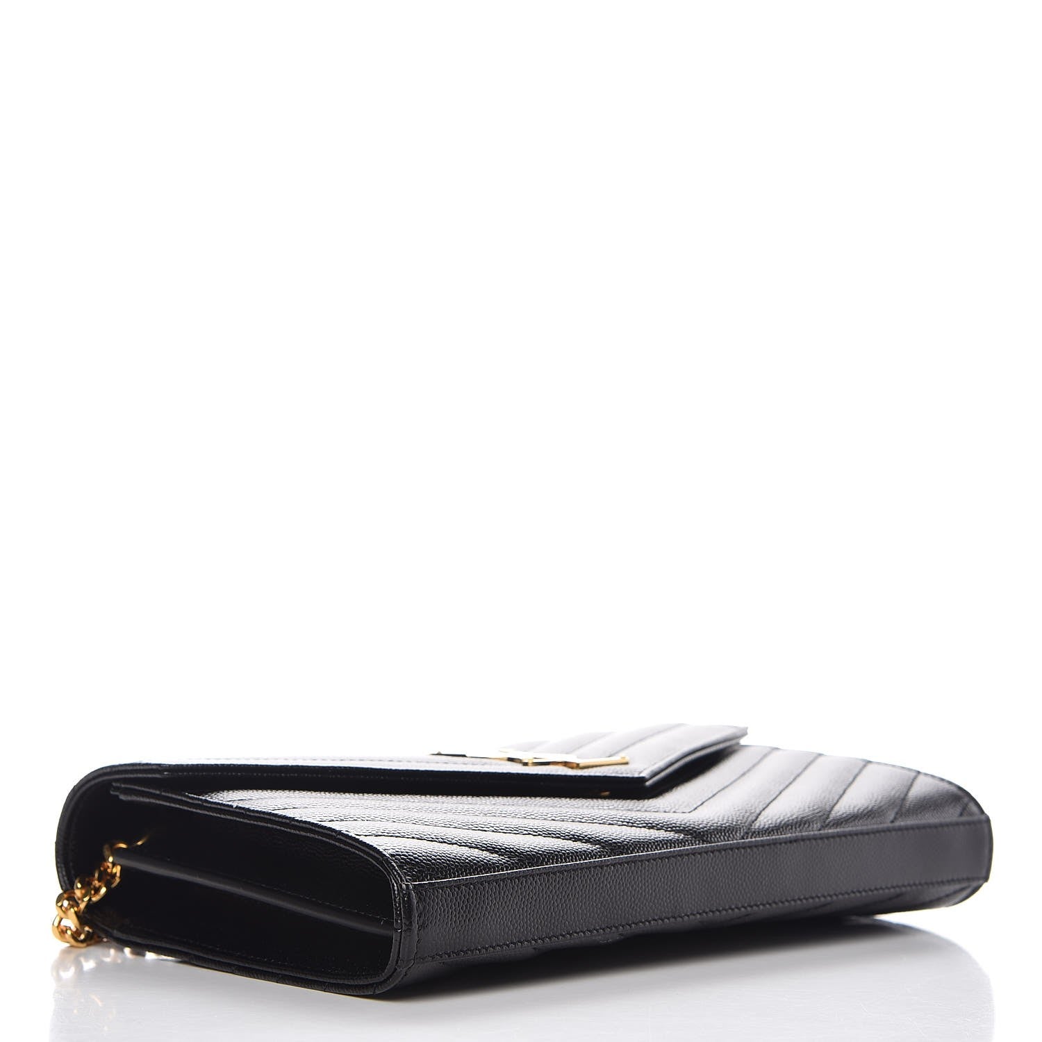 Saint Laurent Grain De Poudre Matelasse Chevron Monogram Chain Wallet Black 4 of 8
