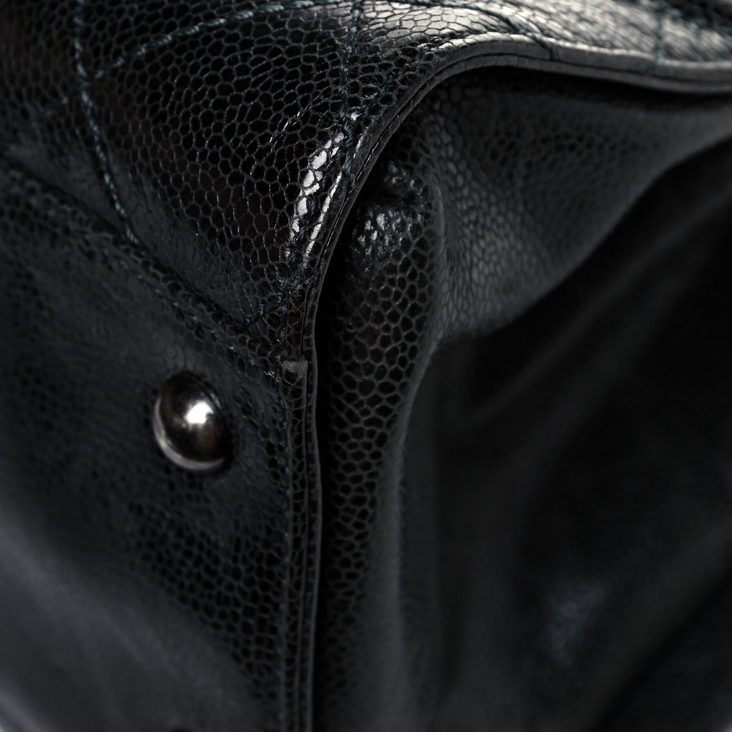 Crumpled Grained Calfskin Quilted CC Crave Tote Black