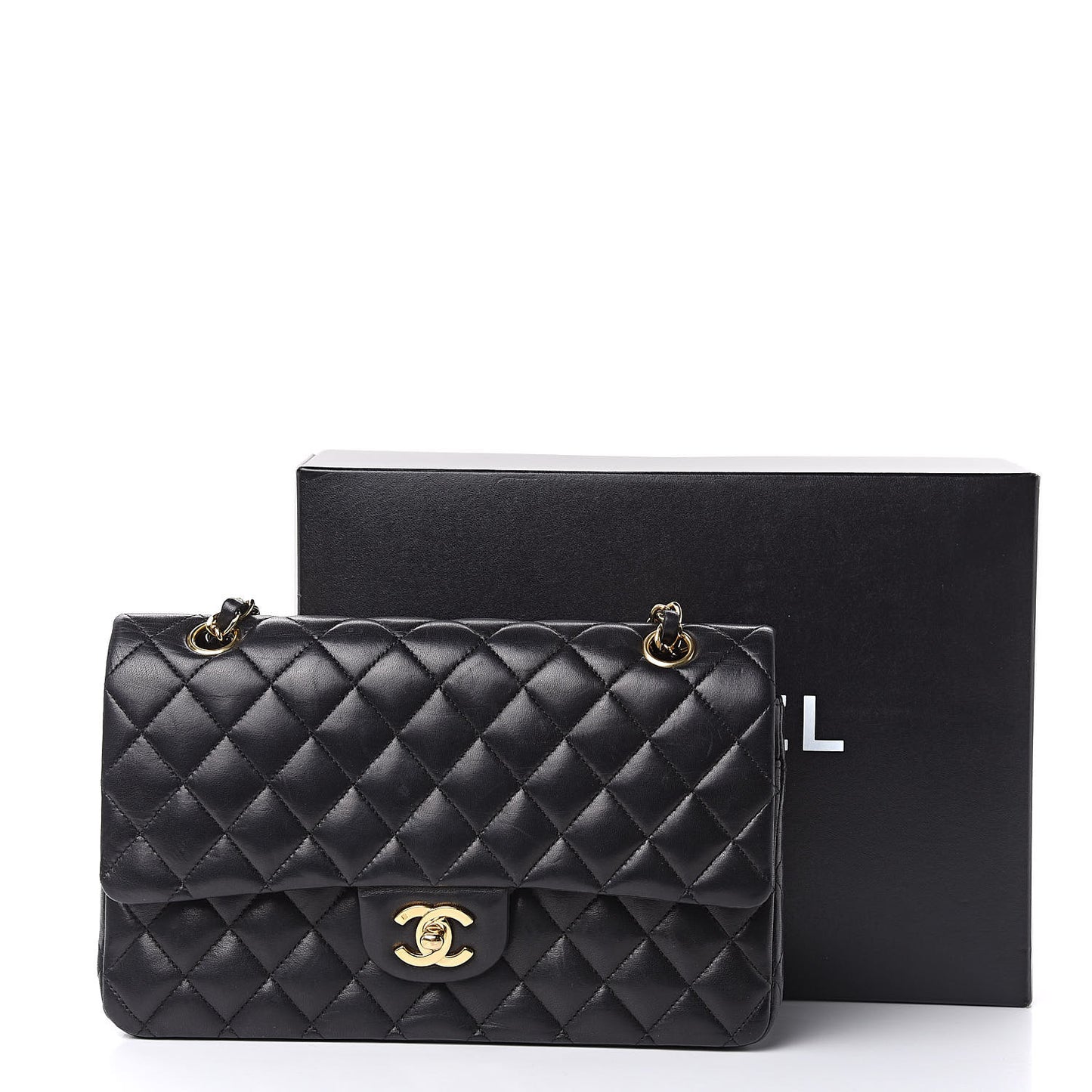 Lambskin Quilted Medium Double Flap Black