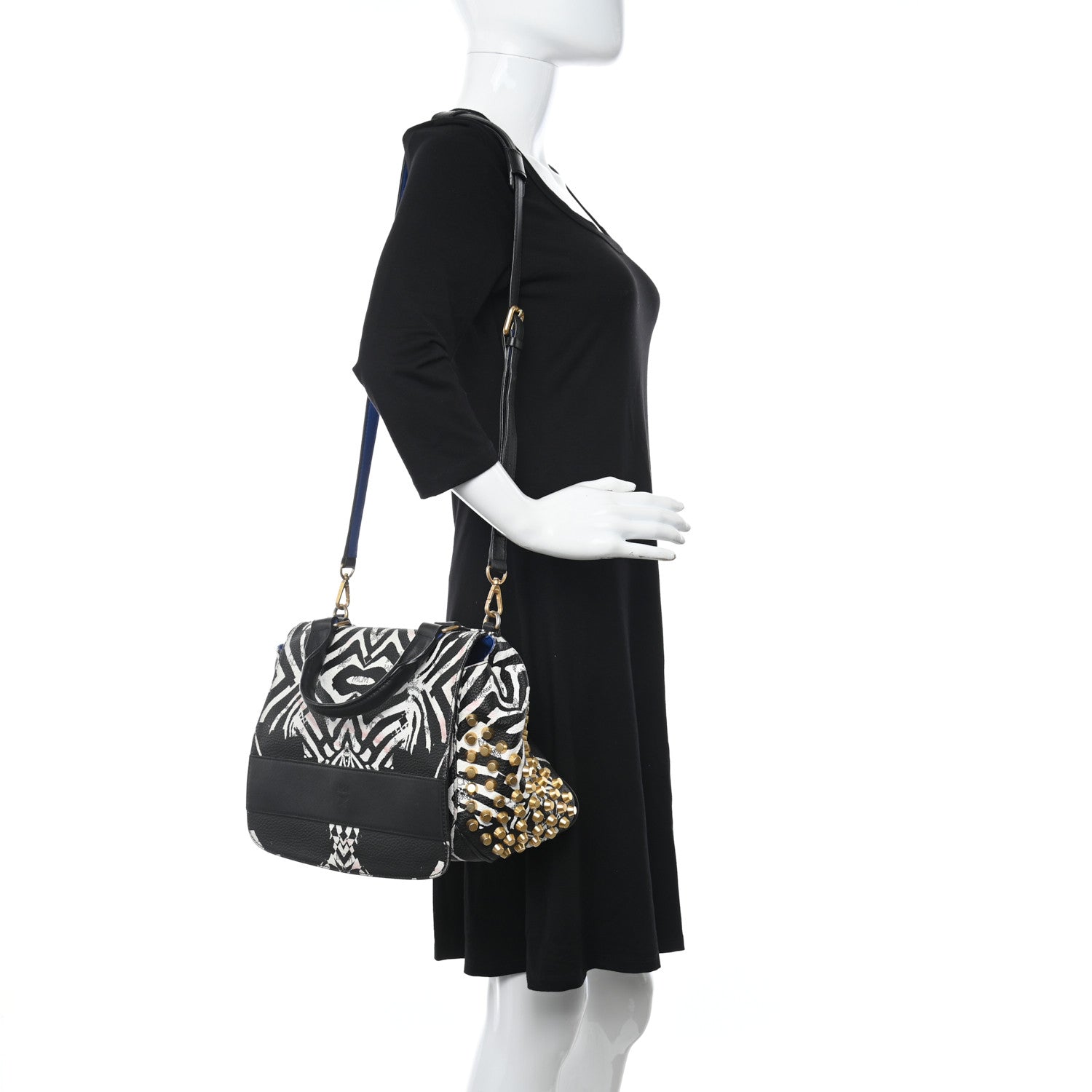 MCM Striped Visetos Funky Zebra Stud Keana Boston Black Blue 2 of 11