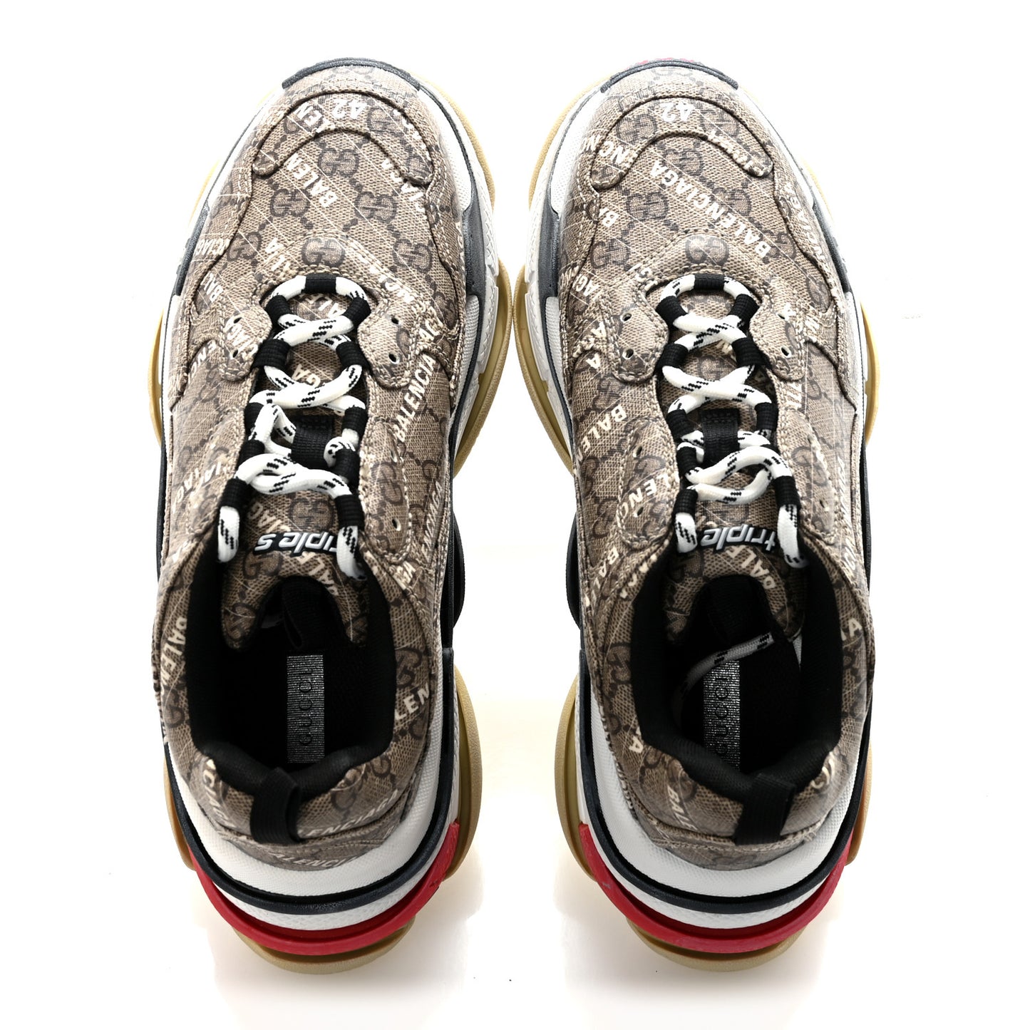 X GUCCI GG Supreme Monogram Allover Logo Mens Triple S Sneakers 42 Beige Ebony Mystic White