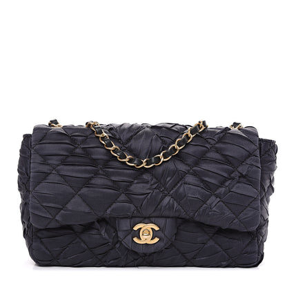 Chanel Satin Quilted Pleated Medium Single Flap Navy 1 of 11