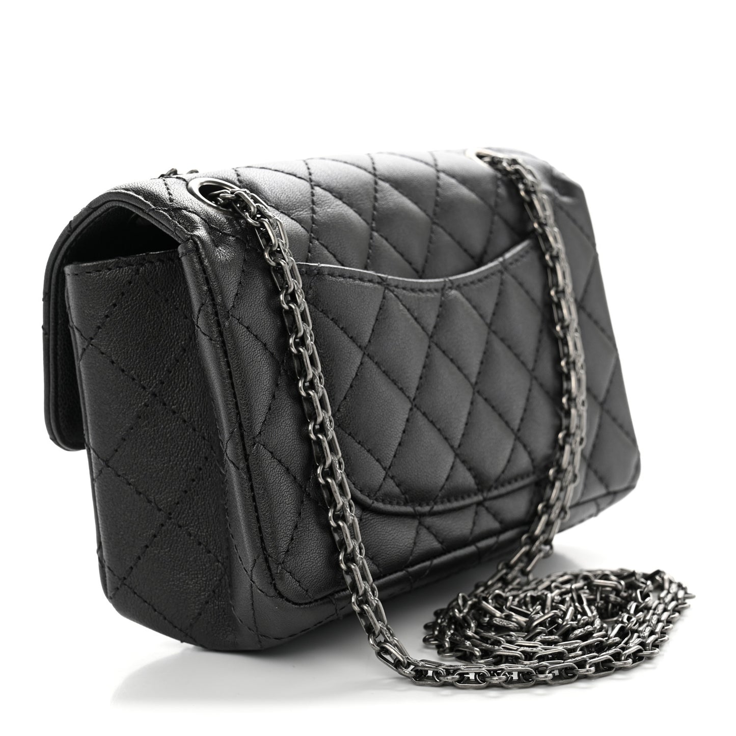 Metallic Sheepskin Quilted 2.55 Reissue Mini Flap Dark Grey