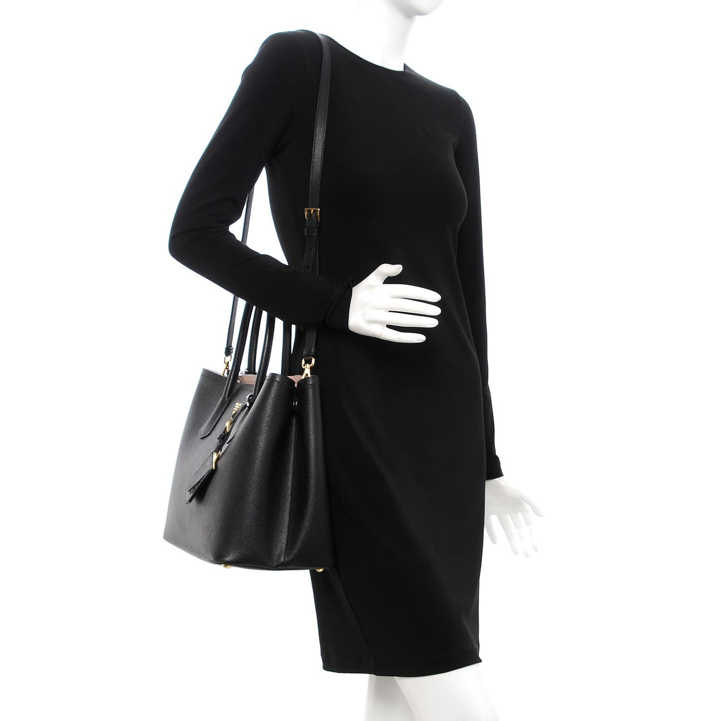 Saffiano Cuir Large Double Bag Black Mughetto