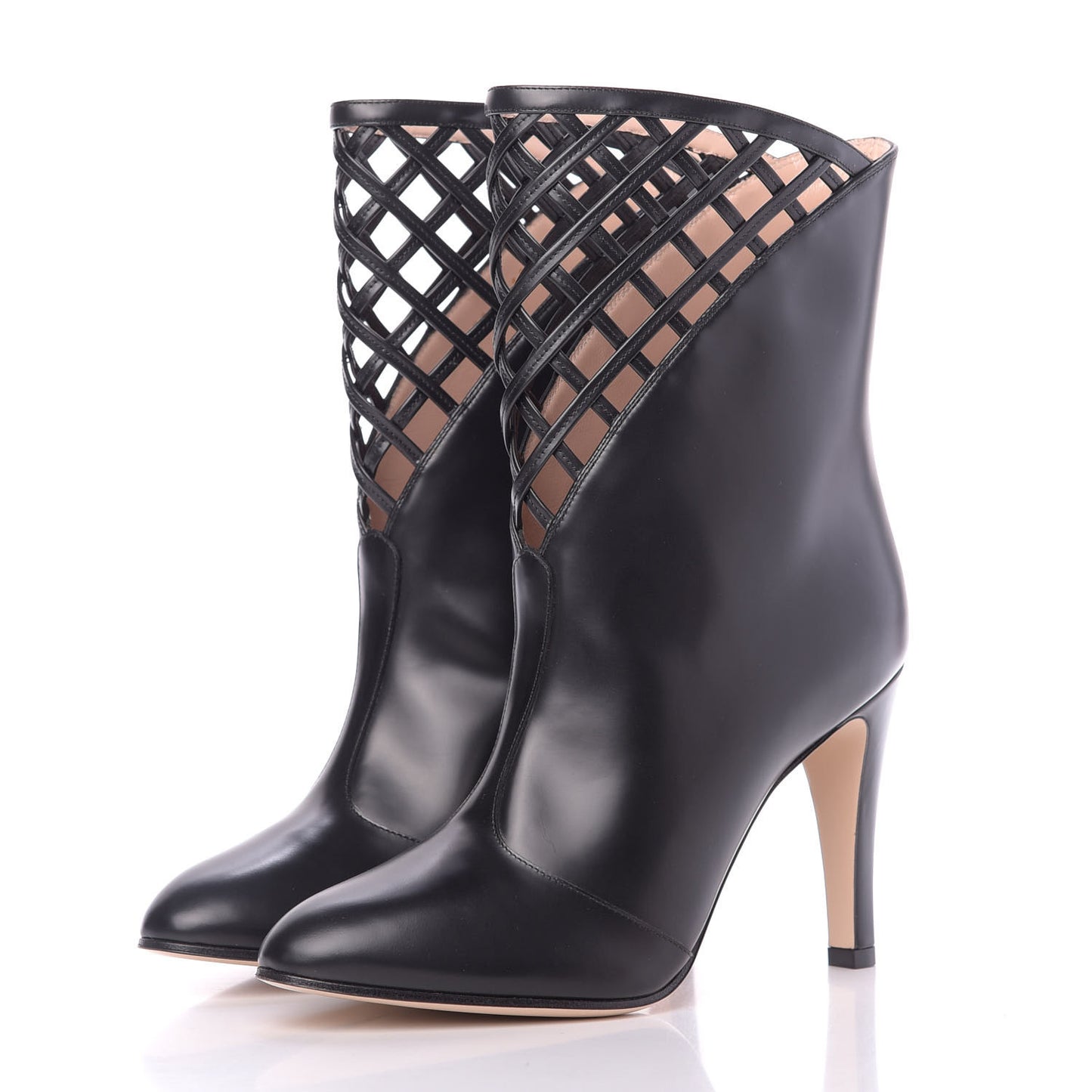 Plume Calfskin Damir Lattice Cutout Boots 38 Black