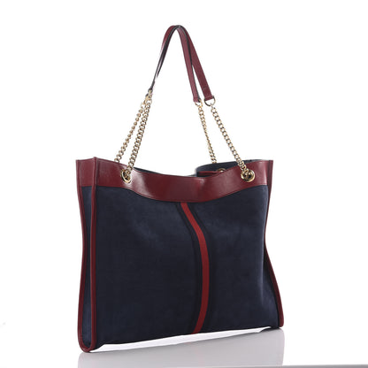 Gucci Suede Calfskin Large Rajah Chain Tote New Blue Romantic Cherry 3 of 11