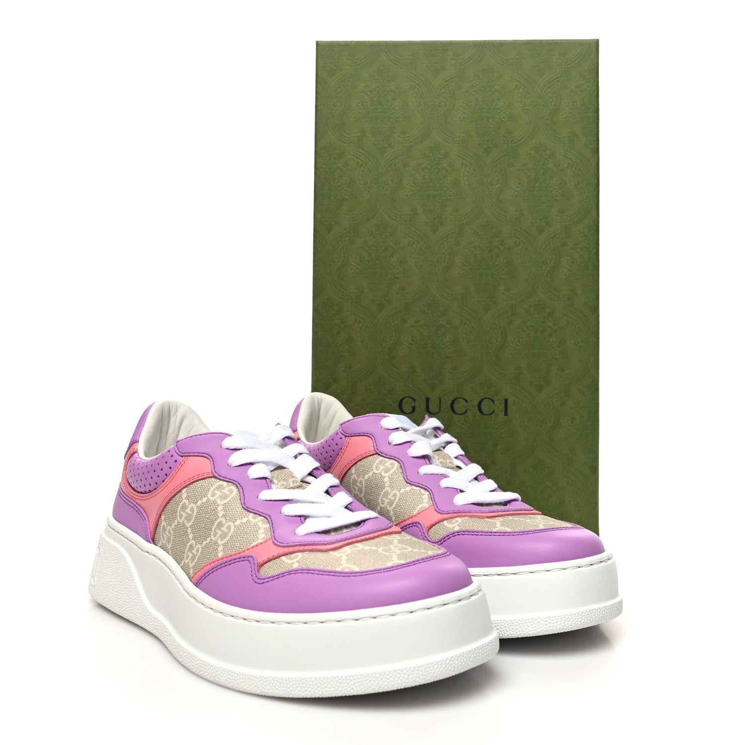 Gucci Calfskin GG Supreme Monogram Perforated Womens Platform 55mm Sneakers 39 Wild Cherry Beige Mystic White Bright Purple 9 of 9