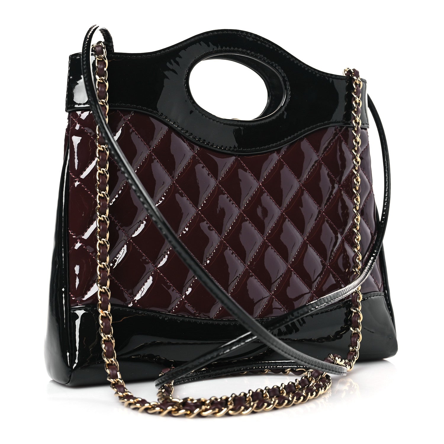 Chanel Patent Calfskin Quilted Mini 31 Shopping Bag Burgundy Black 3 of 9