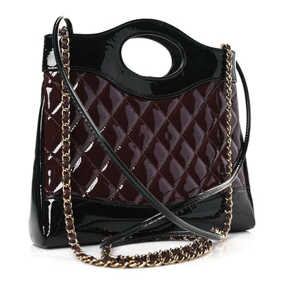 Chanel Patent Calfskin Quilted Mini 31 Shopping Bag Burgundy Black 3 of 9