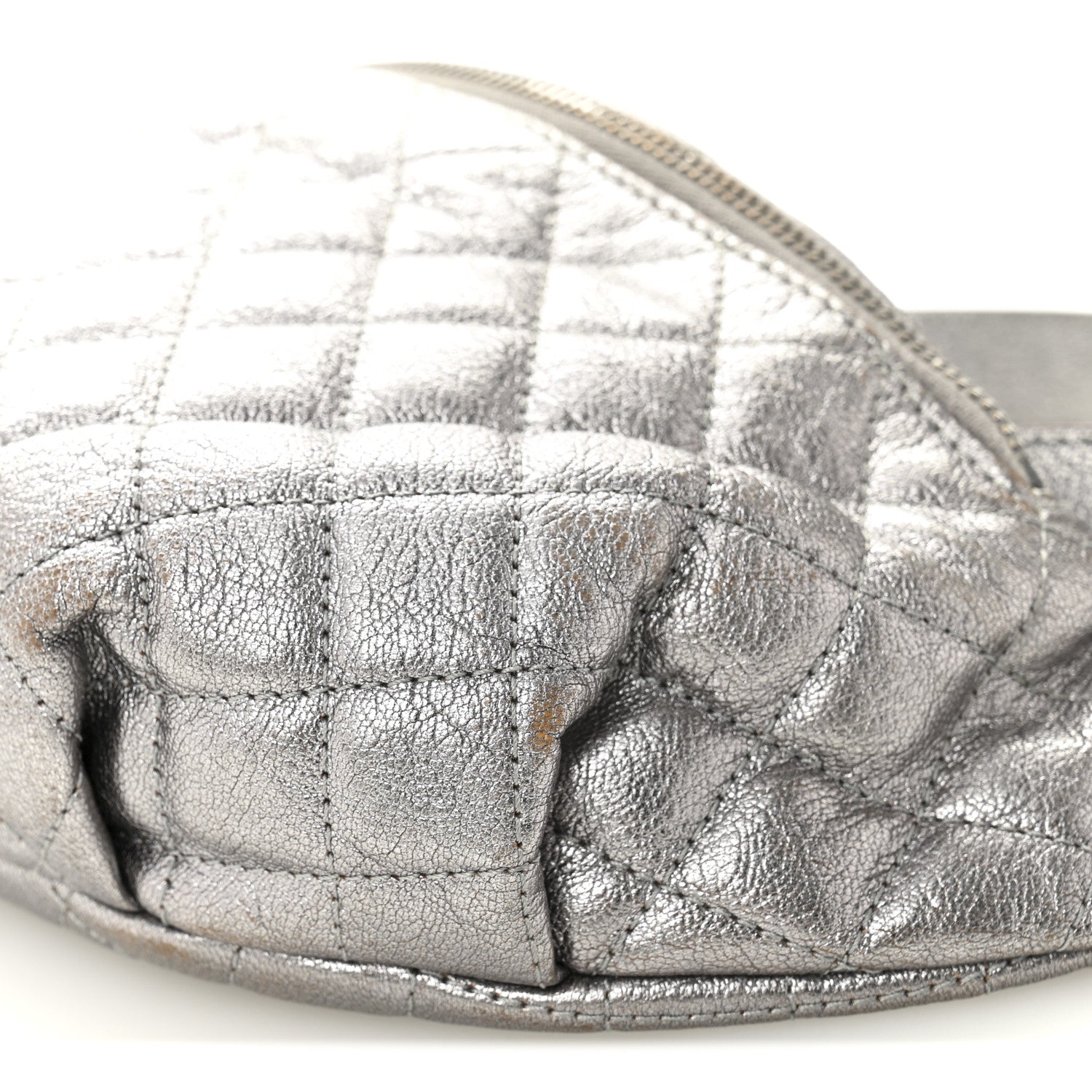 Chanel Metallic Calfskin Quilted Banane Waist Bag Fanny Pack Dark Silver 9 of 12