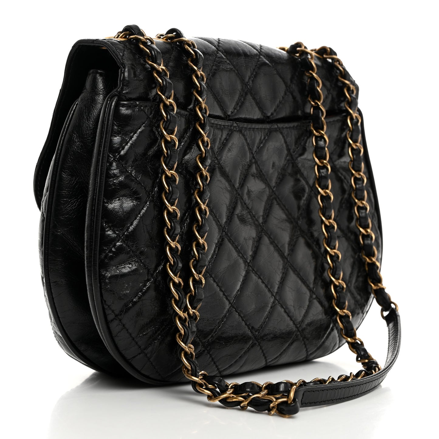 Calfskin Quilted Medium Bubble CC Flap Black