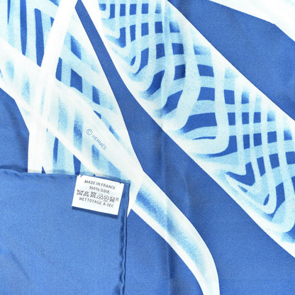 Hermes Silk Please Check In Scarf 90 Bleu Moyen Ciel White 5 of 5