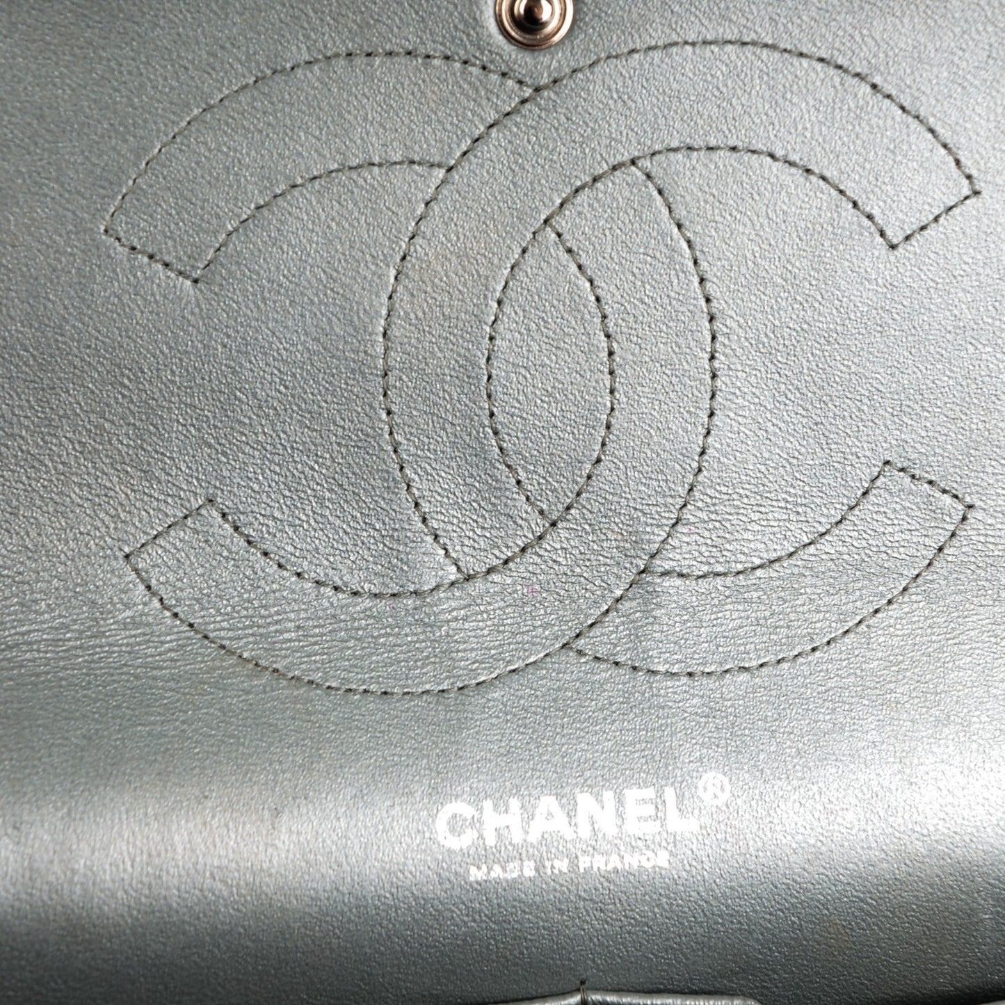 Metallic Lambskin Quilted Jumbo Double Flap Silver