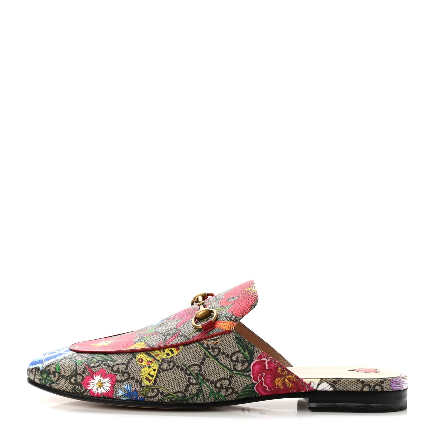 GG Supreme Monogram Flora Womens Princetown Slippers 39.5 Beige Ebony Multicolor Rosso