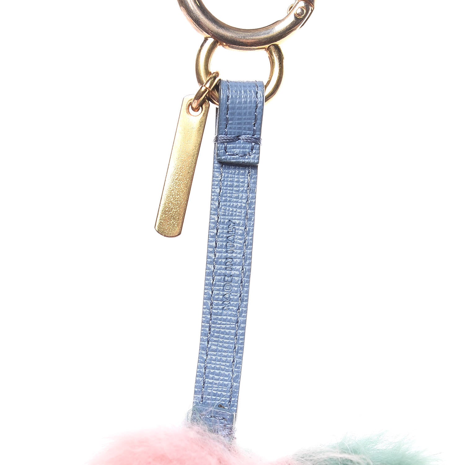 Fendi Fox Fur Vitello Elite Tri-Color Pom Pom Bag Charm Pink Nebula Acqua Ceruleo 3 of 4