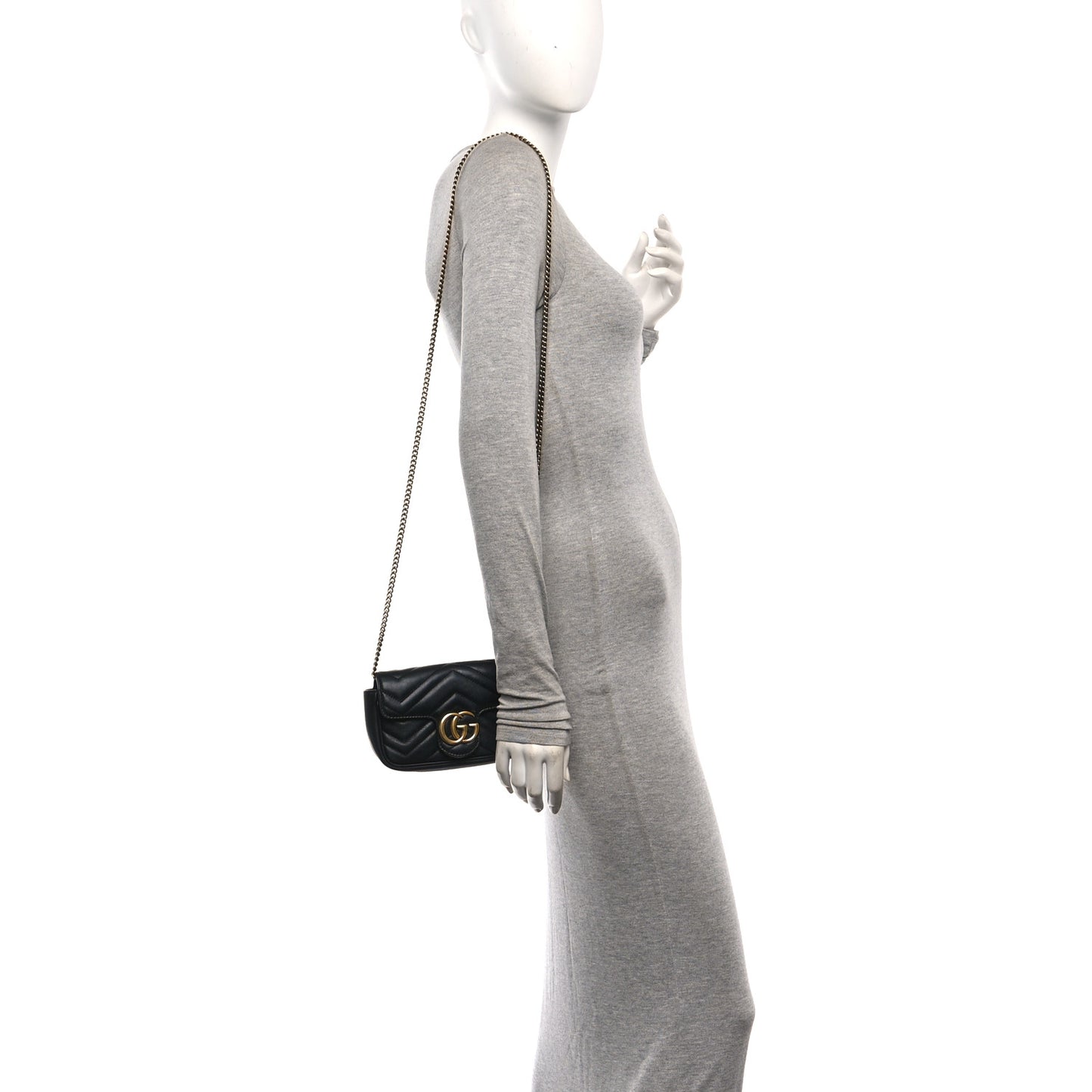 Calfskin Matelasse Super Mini GG Marmont Shoulder Bag Black