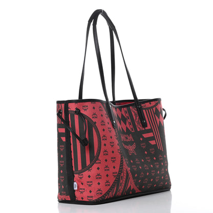 MCM Visetos Medium Project Reversible Shopper Tote Ruby Red Black 5 of 19