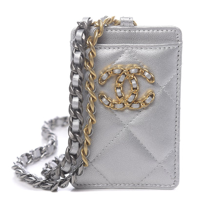 Chanel Metallic Goatskin Quilted 19 Card Holder On Chain Silver 1 of 9