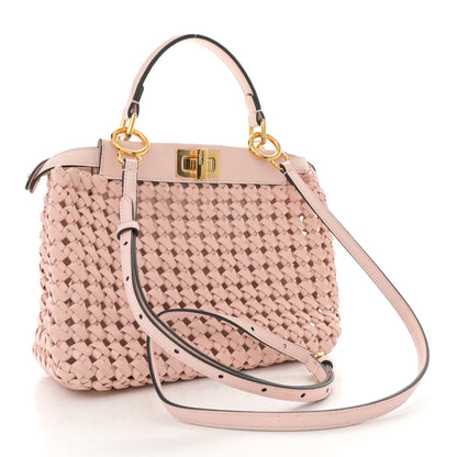Fendi Nappa Woven Mini Peekaboo Iconic Satchel Rosa Confetto 3 of 14