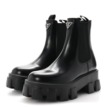 Prada Spazzolato Rois Triangle Monolith Chelsea 55mm Boots 35.5 Black 4 of 9