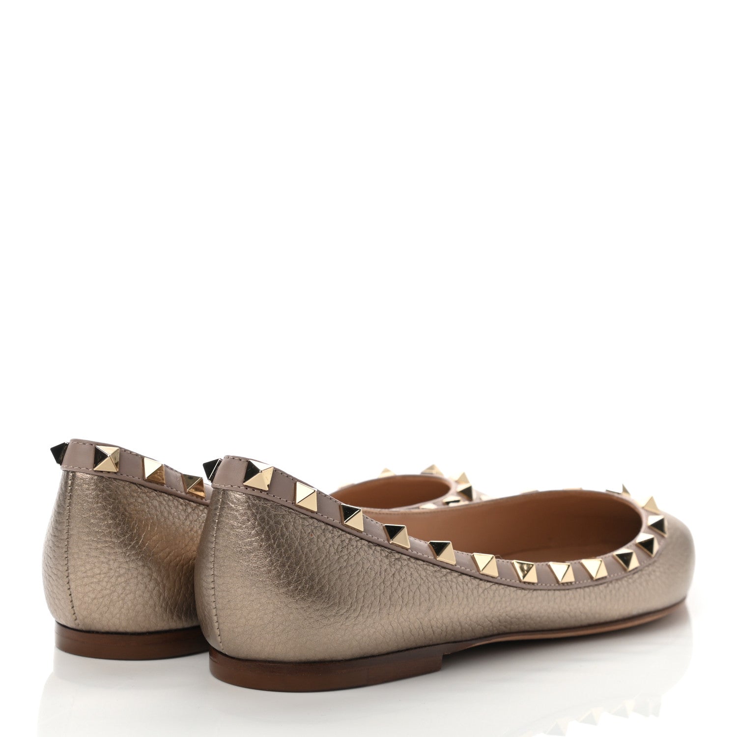Valentino Garavani Metallic Pebbled Calfskin Rockstud Ballerina Flats 38 Sasso Poudre 4 of 8