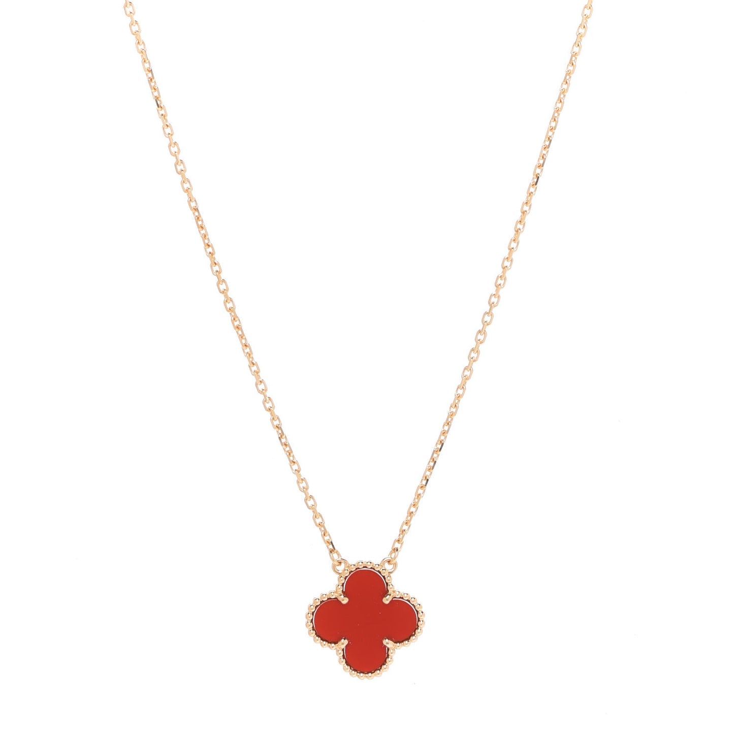 18K Yellow Gold Carnelian Vintage Alhambra Pendant Necklace