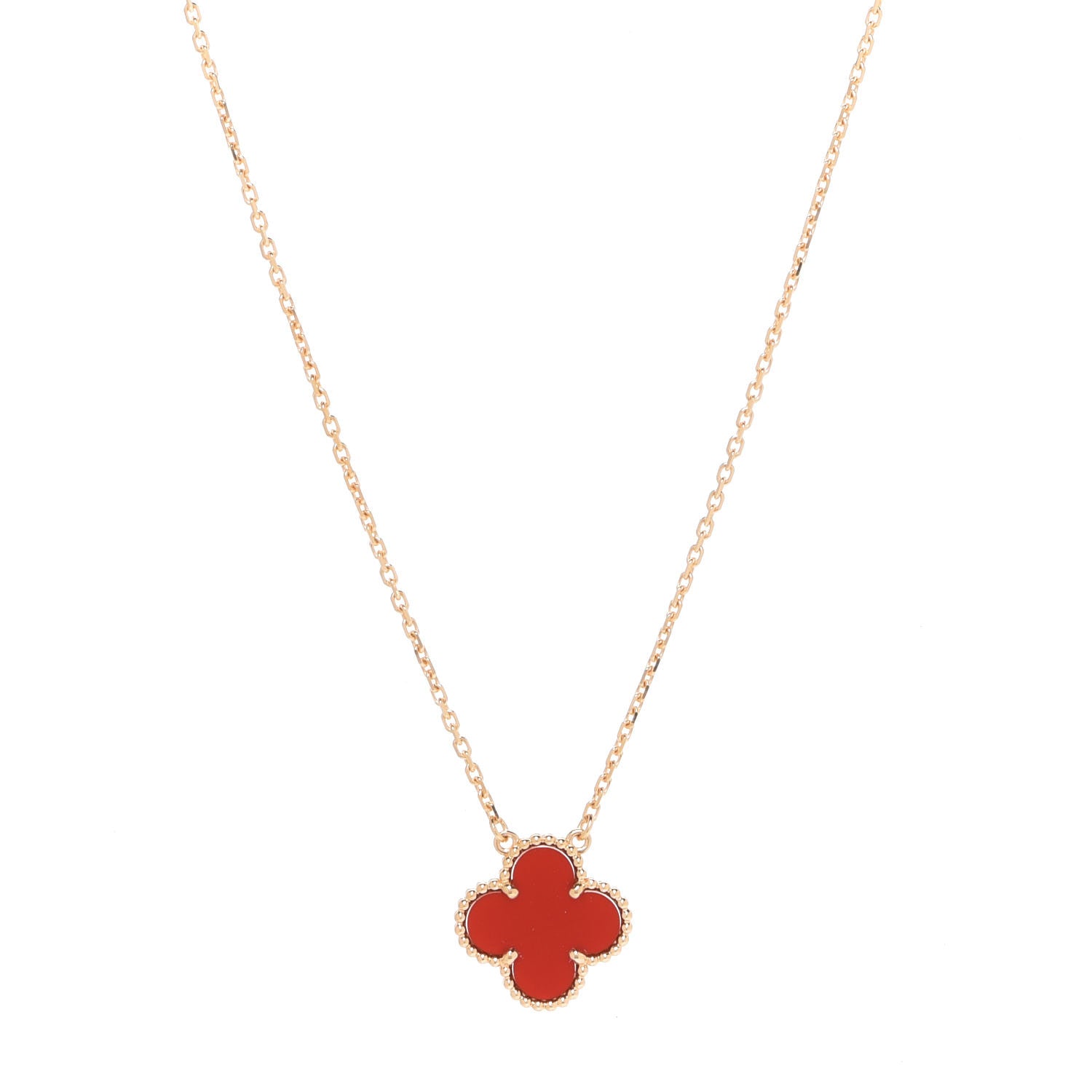 Van Cleef & Arpels 18K Yellow Gold Carnelian Vintage Alhambra Pendant Necklace 1 of 6