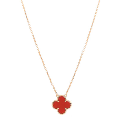 Van Cleef & Arpels 18K Yellow Gold Carnelian Vintage Alhambra Pendant Necklace 1 of 6