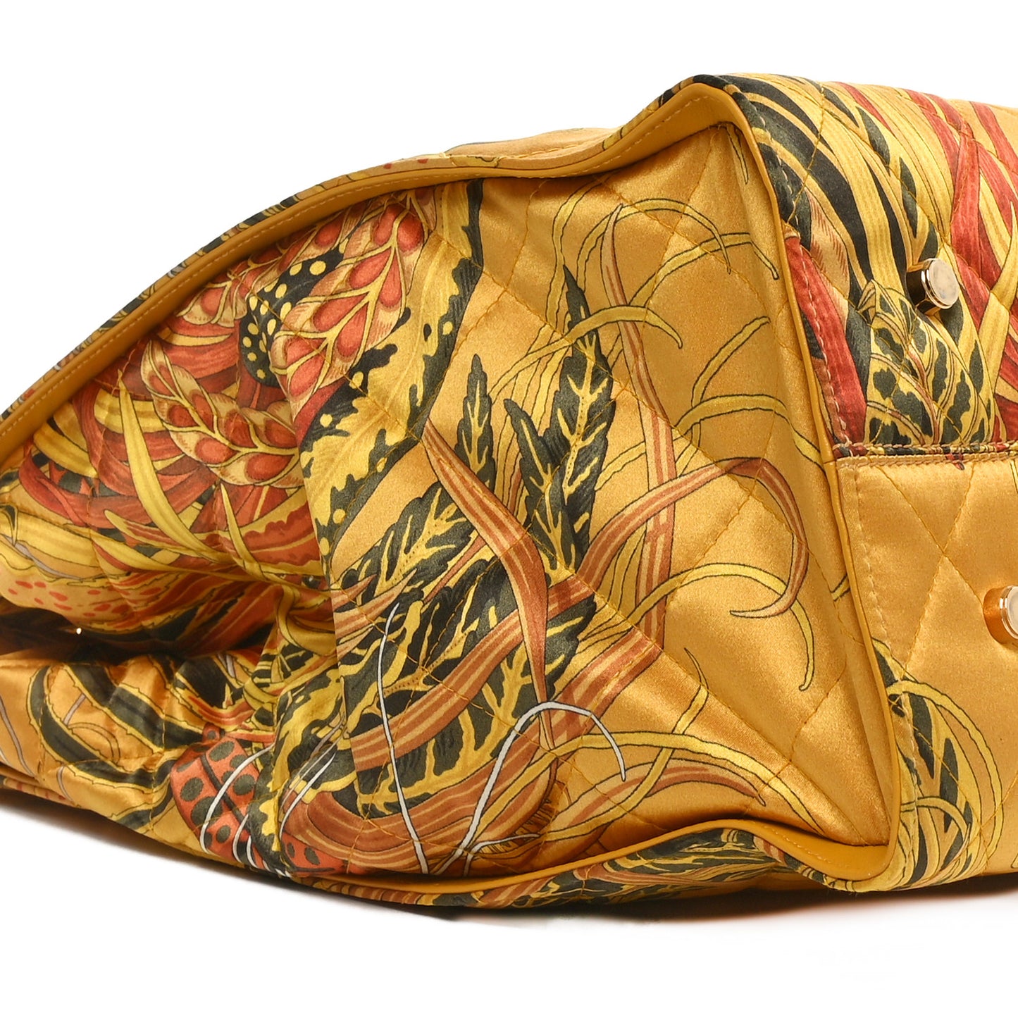 Silk Quilted Printed Gancini Tote Gold Multicolor
