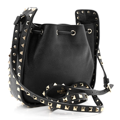 Valentino Garavani Grained Calfskin Rockstud Bucket Bag Black 3 of 9