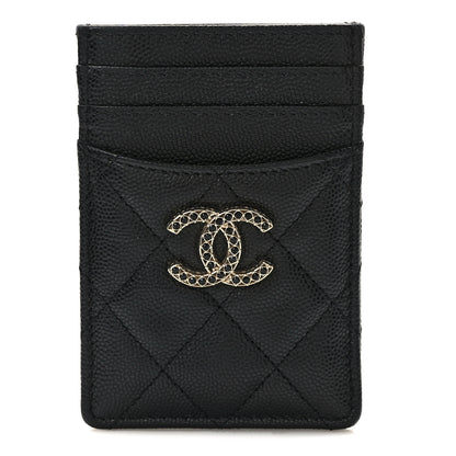 Chanel Caviar Quilted Crystal Vertical Card Holder Black 1 of 9