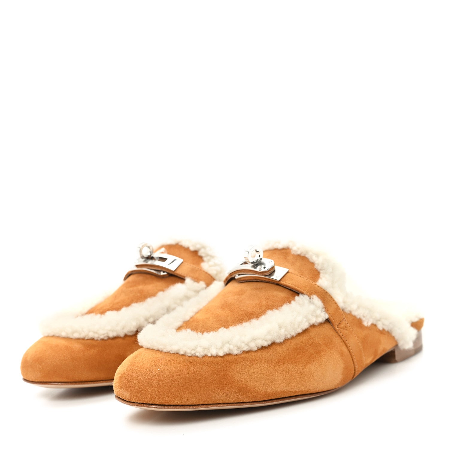 Hermes Suede Goatskin Shearling Womens Oz Mules 37.5 Natural Ecru 4 of 9