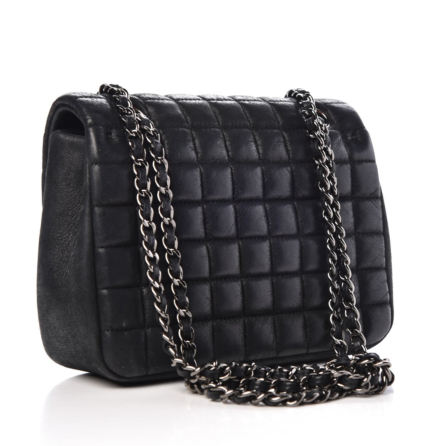 Iridescent Calfskin Square Quilted Mini Flap Black