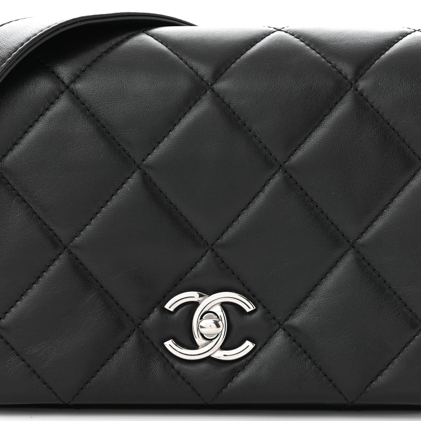 Lambskin Quilted Small Chain Rows Flap Black