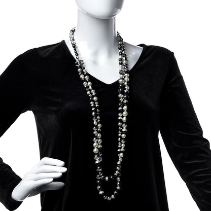 Chanel Pearl Bead CC Long Necklace Silver Grey 2 of 6