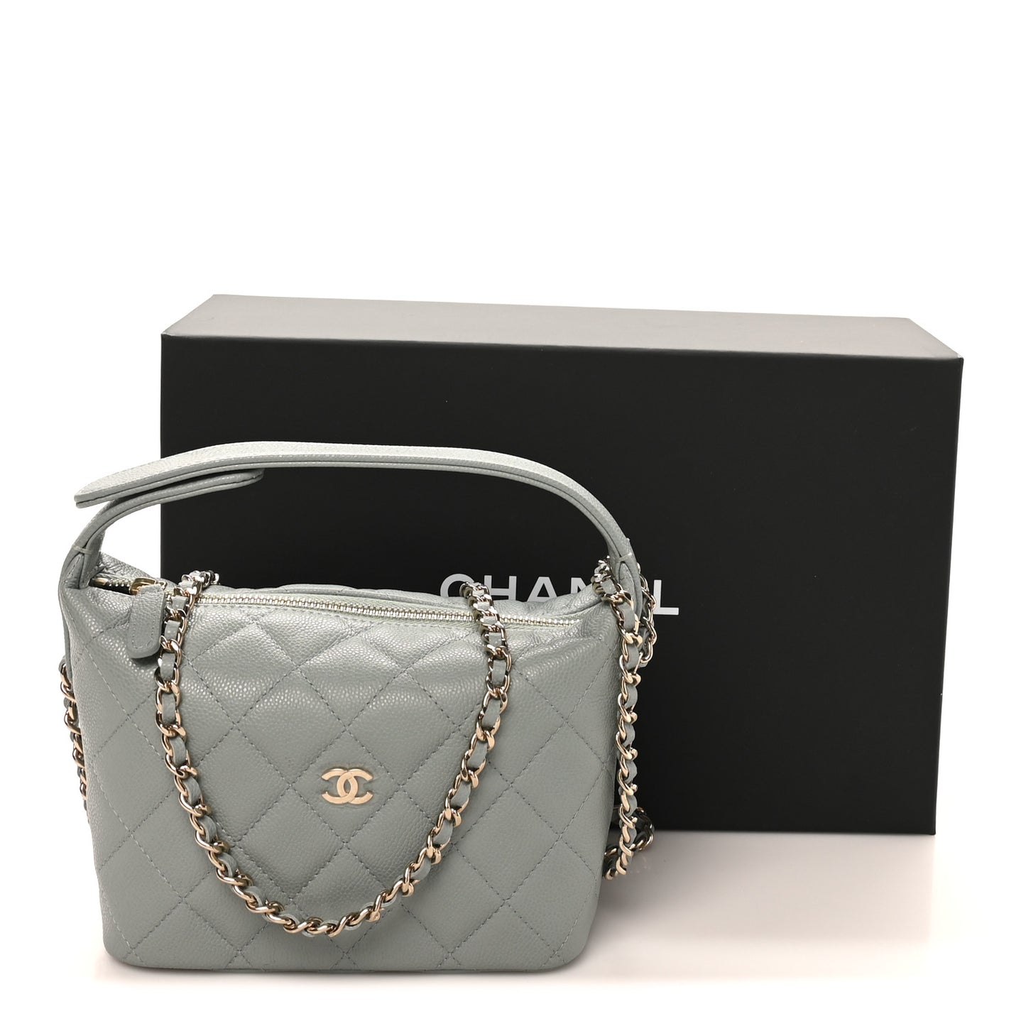 Caviar Quilted Hobo Clutch With Chain Light Green