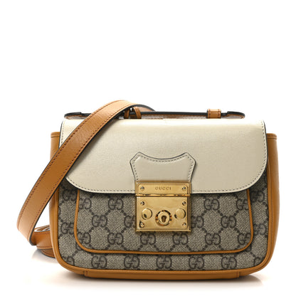 Gucci GG Supreme Monogram Calfskin Mini Padlock Flap Pocket Shoulder Bag Beige Mystic White Sun Oil 1 of 10