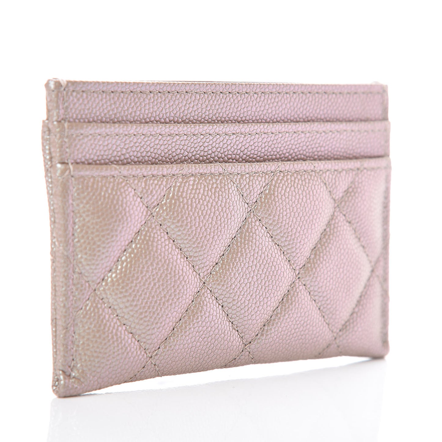 Iridescent Caviar Quilted Card Holder Beige