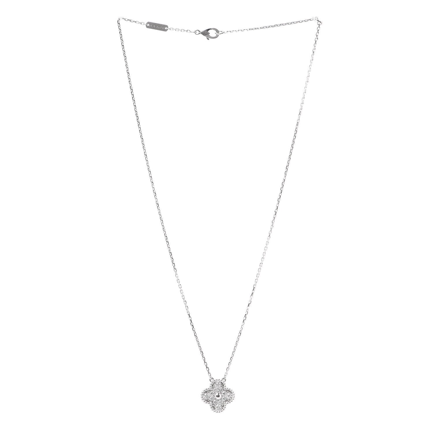 Van Cleef & Arpels 18K White Gold Diamond Vintage Alhambra Pendant Necklace 3 of 8