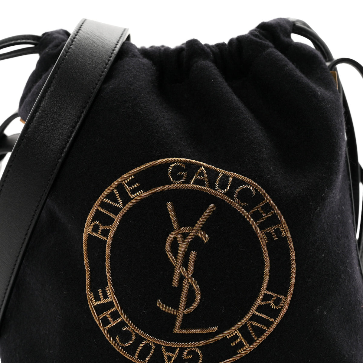 Wool Calfskin Rive Gauche Bucket Bag Black Gold