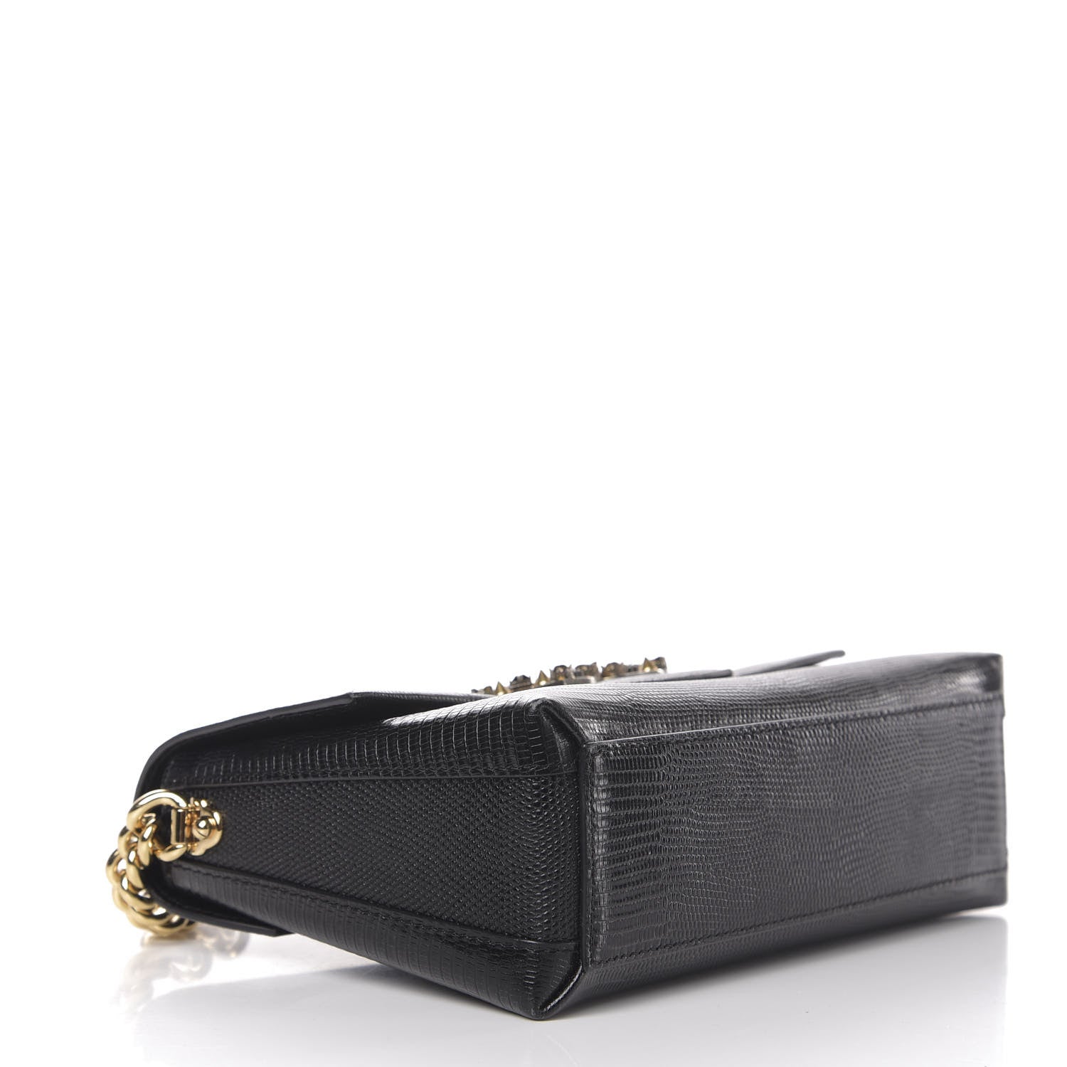Dolce & Gabbana Stampa Iguana Calfskin Crystal Millennials Chain Shoulder Bag Black 3 of 9