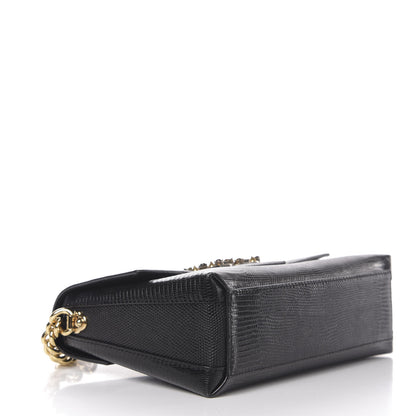 Dolce & Gabbana Stampa Iguana Calfskin Crystal Millennials Chain Shoulder Bag Black 3 of 9
