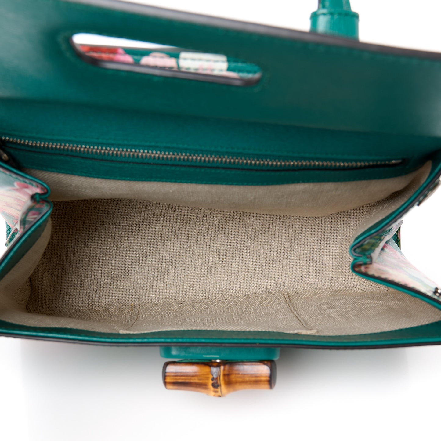 Shangai Calfskin Blooms Print Small Bamboo Daily Top Handle Bag Clear Bright Emerald Multicolor