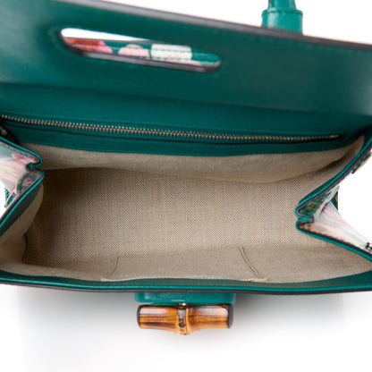 Gucci Shangai Calfskin Blooms Print Small Bamboo Daily Top Handle Bag Clear Bright Emerald Multicolor 5 of 9